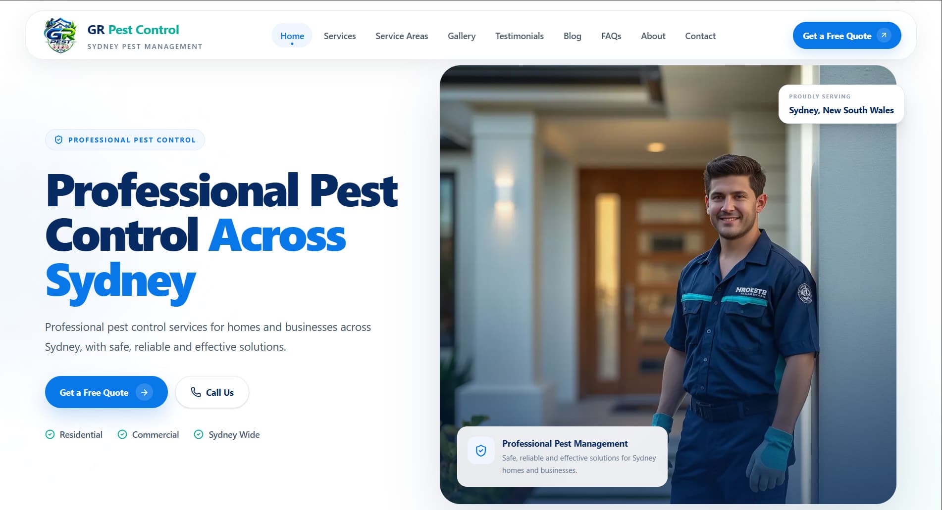 GR Pest Control Sydney pest control website showcasing professional pest management services